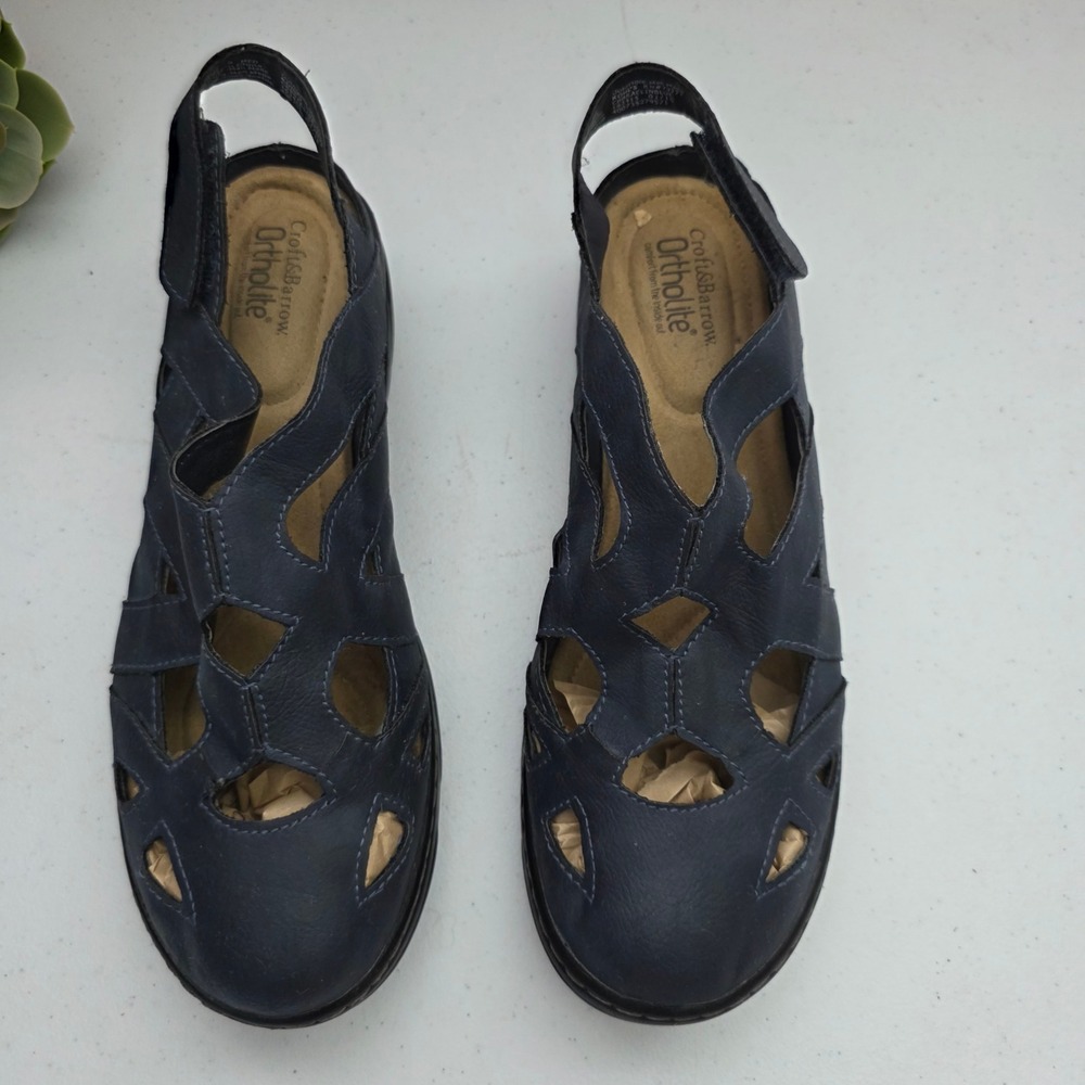Croft & Barrow Fisherman Sandals Womens 9 Navy Blue Excellent Ortholite Cutout